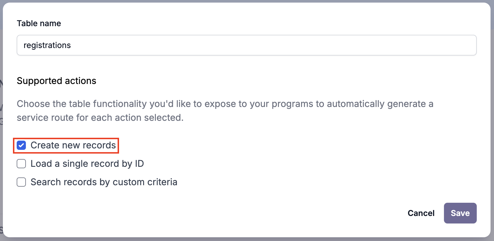 Step 3 Create the registrations table and save route (1)